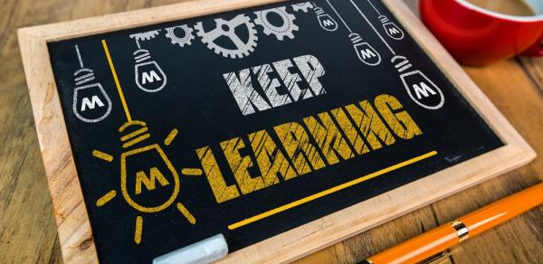 Image of 'Keep Learning' on chalkboard