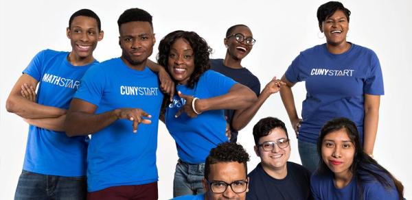 group of students in blue cunystart t-shirts