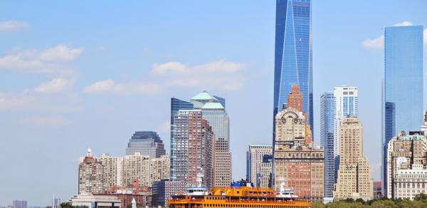 Staten Island Ferry against NYC skyline