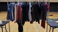 Clothes on hanging rack
