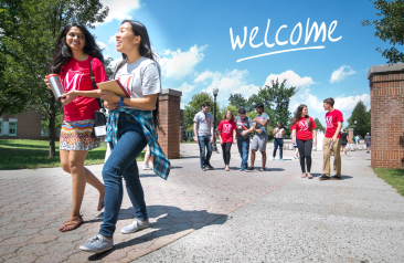 Group of students walking on campus