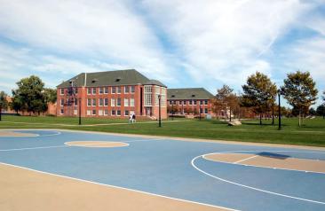 Outdoor campus view of basketball courts near building 3N