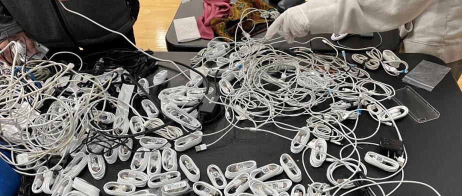 Charging cables donations at the Stop and Swap event Charging cables