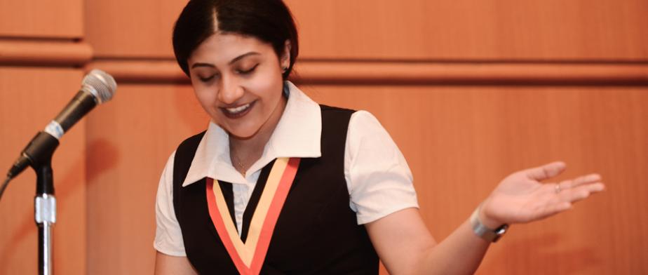 Student with a microphone
