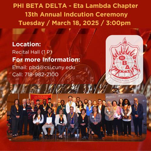 Phi Beta Delta 13th Annual Induction ceremony Phi Beta Delta - Eta Lambda chapter 13th Annual induction ceremony, Tuesday, March 18th, 2025, 1P Flyer