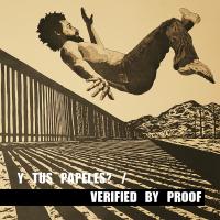 Y TUS PAPELES, Spring 2025 a poster for an art exhibition, man jumping above the road
