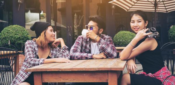 Modern foreign language students at a cafe