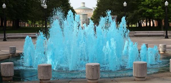 The CSI Fountain Dyed Blue In Honor of Commencement Day