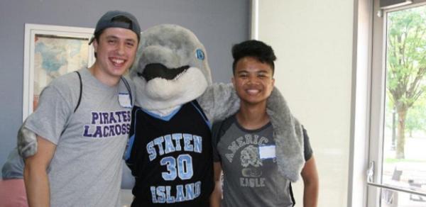 CSI Verrazzano School  Students with the Dolphin Mascot