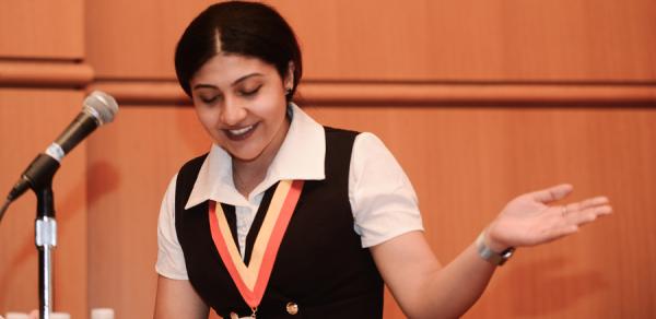 Student with a microphone