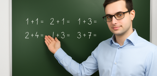 educational studies man in front of blackboard