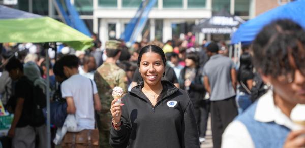 a student with an ice cream cone