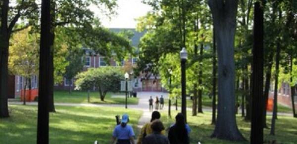 Students Walking Behind The Campus Center to Building 3N