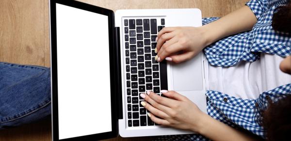 Aerial View of Student Working On Computer  Email