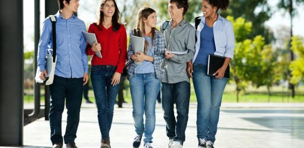 group of students walking on campus