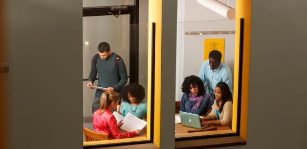 Students Meeting in a Library Classroom