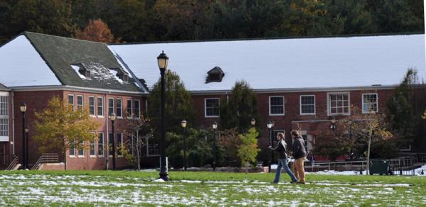 Snow Covered Building On Campus