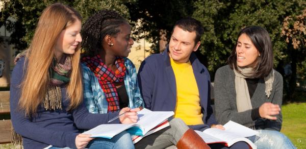 Students sitting on campus