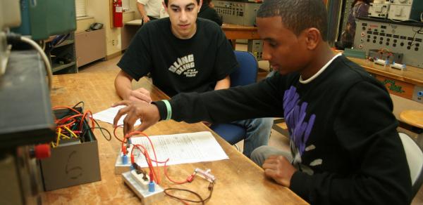 Students building circuits