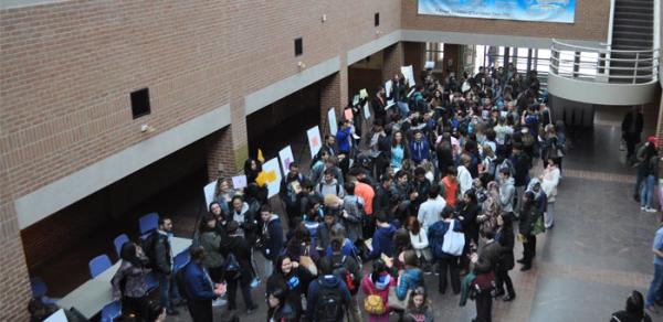 students in Center for the Arts Atrium