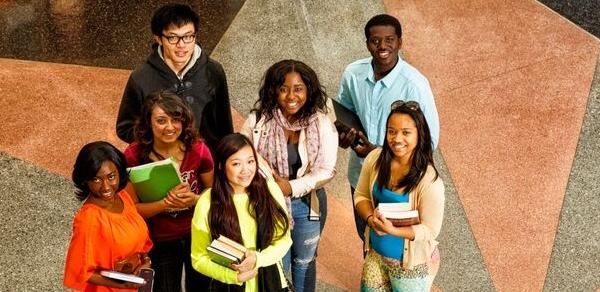 students in library rotunda at CSI