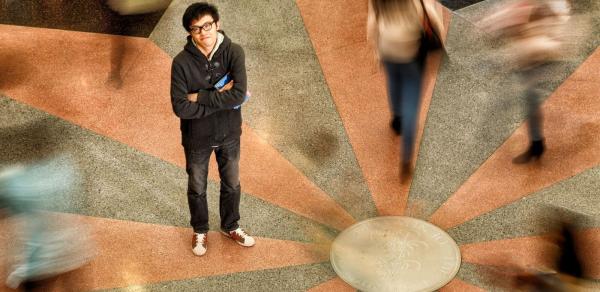 student in library rotunda