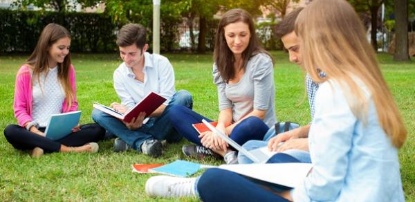 Smiling Students sitting On The Grass