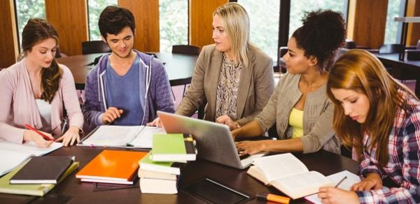 students at table