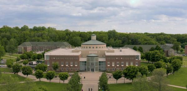 Aerial View of the Campus showing the Library in the distance