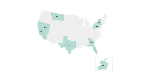 Map of the united states showing blackstone locations