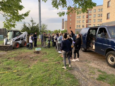 Tree Planting 2019 Orientation Orientation Gathering. Students are getting information about how to plant the trees properly.