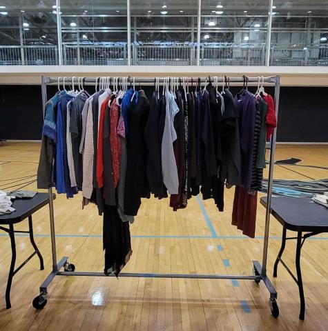 Clothes on hanging rack