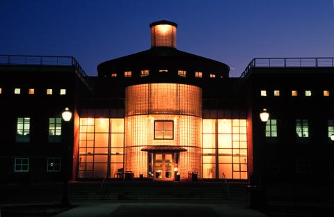 CSI Library illuminated at night CSI Library illuminated at night