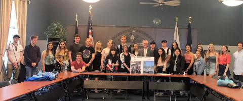 The Business Study Tour group from Liverpool John Moores University (LJMU) and Center for Global Engagement staff visit with Deputy Borough President Edward Burke