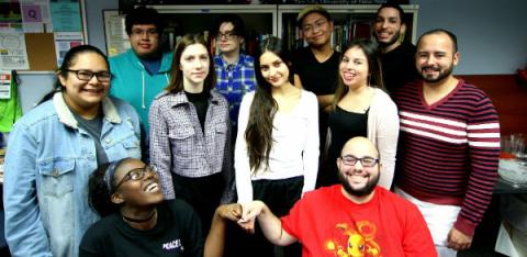 Students at the LGBTQ Resource Center Students and the LGBTQ Resource Center Coordinator pose for a picture. Many friendships have been formed at the Center.