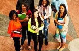 Students in library rotunda