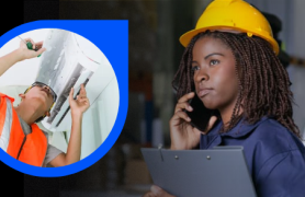 a woman working on air condition unit with a woman on worksite smiling