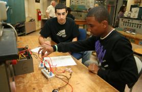 Students working with circuits
