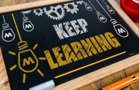 chalk board with keep learning written