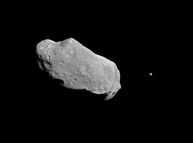 ASTEROID GASPRA FROM SPACE SHOWING IMPACT FEATURES