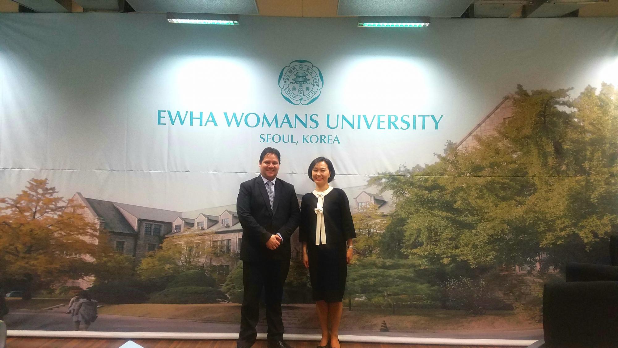 ELI Director with Korean university partner in Seoul standing